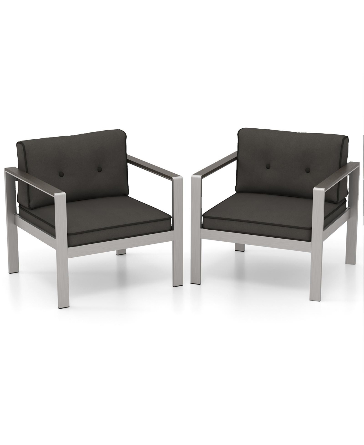 Costway 2 Piece Patio Aluminum Armchair Outdoor Single Sofa Chair with Cushions and Armrests