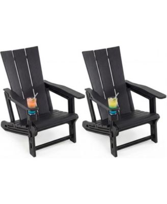 Set of 2 Outdoor Adirondack Chairs with Built-In Cup Holders