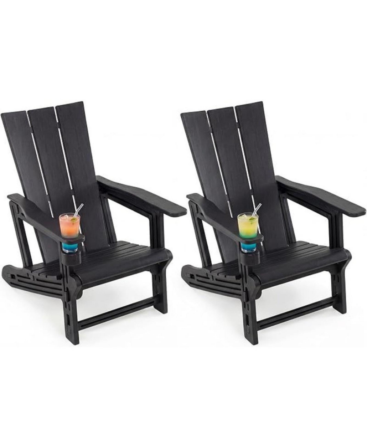 Gouun Set of 2 Outdoor Adirondack Chairs with Built-In Cup Holders
