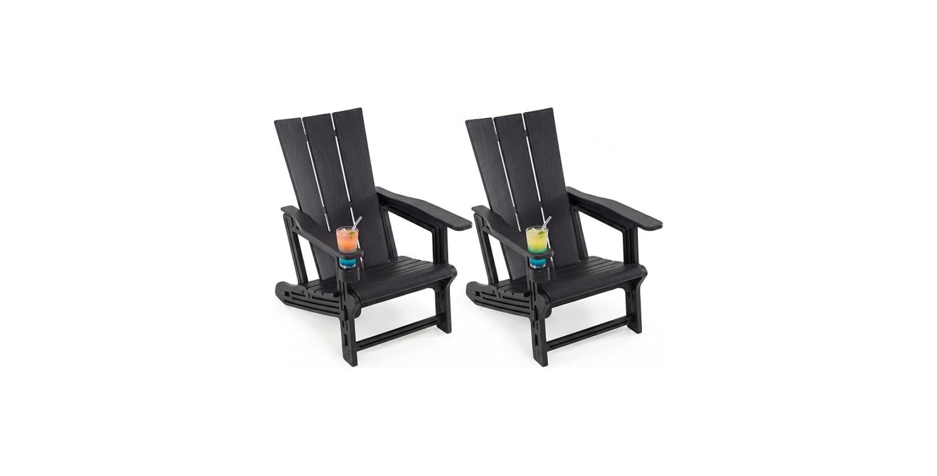 Gouun Set of 2 Outdoor Adirondack Chairs with Built-In Cup Holders