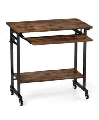 Rolling Laptop Table with Pull-Out Keyboard Tray and Hooks