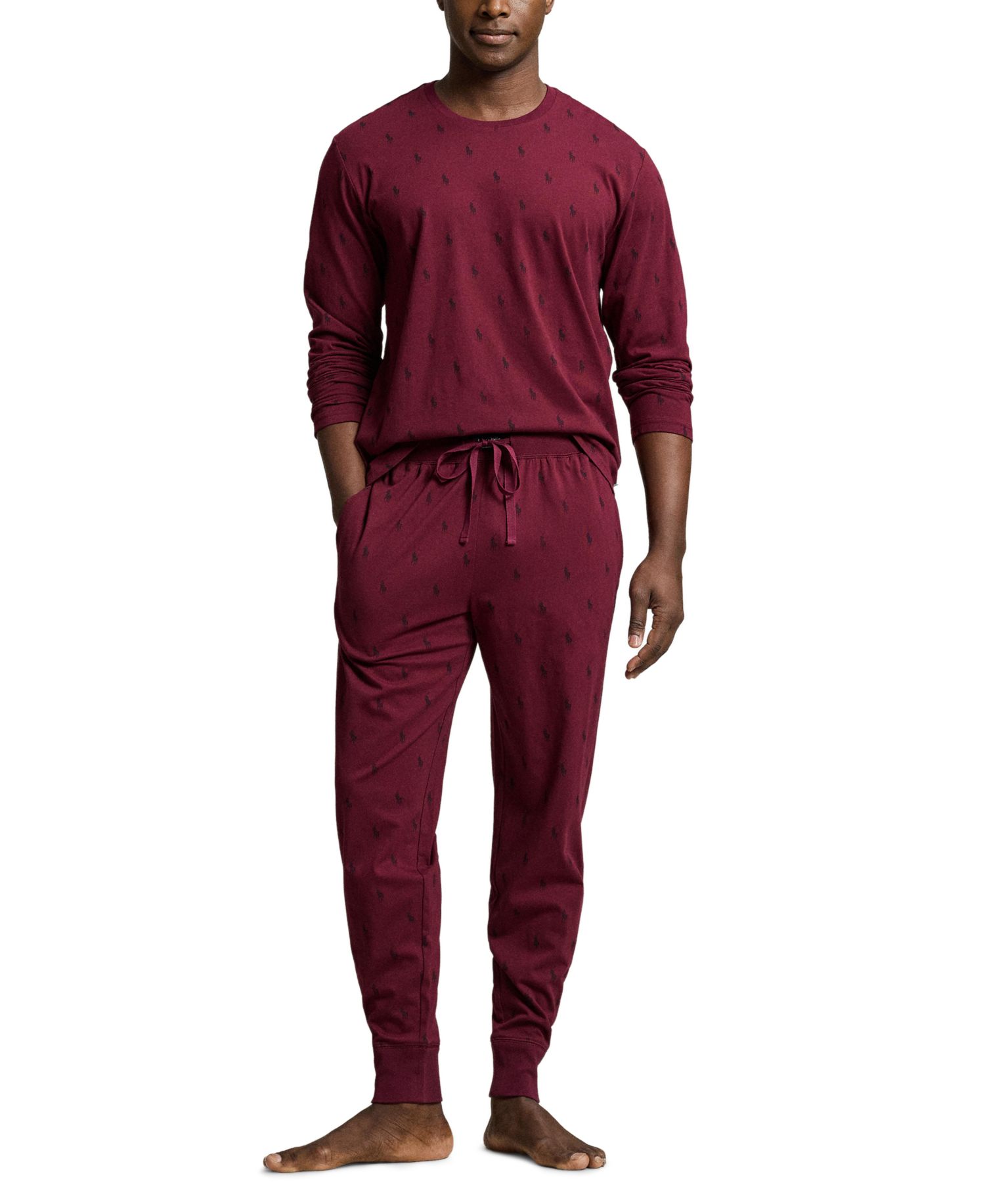 Men's Allover Pony Long-Sleeve Shirt and Joggers, 2-Piece Set
