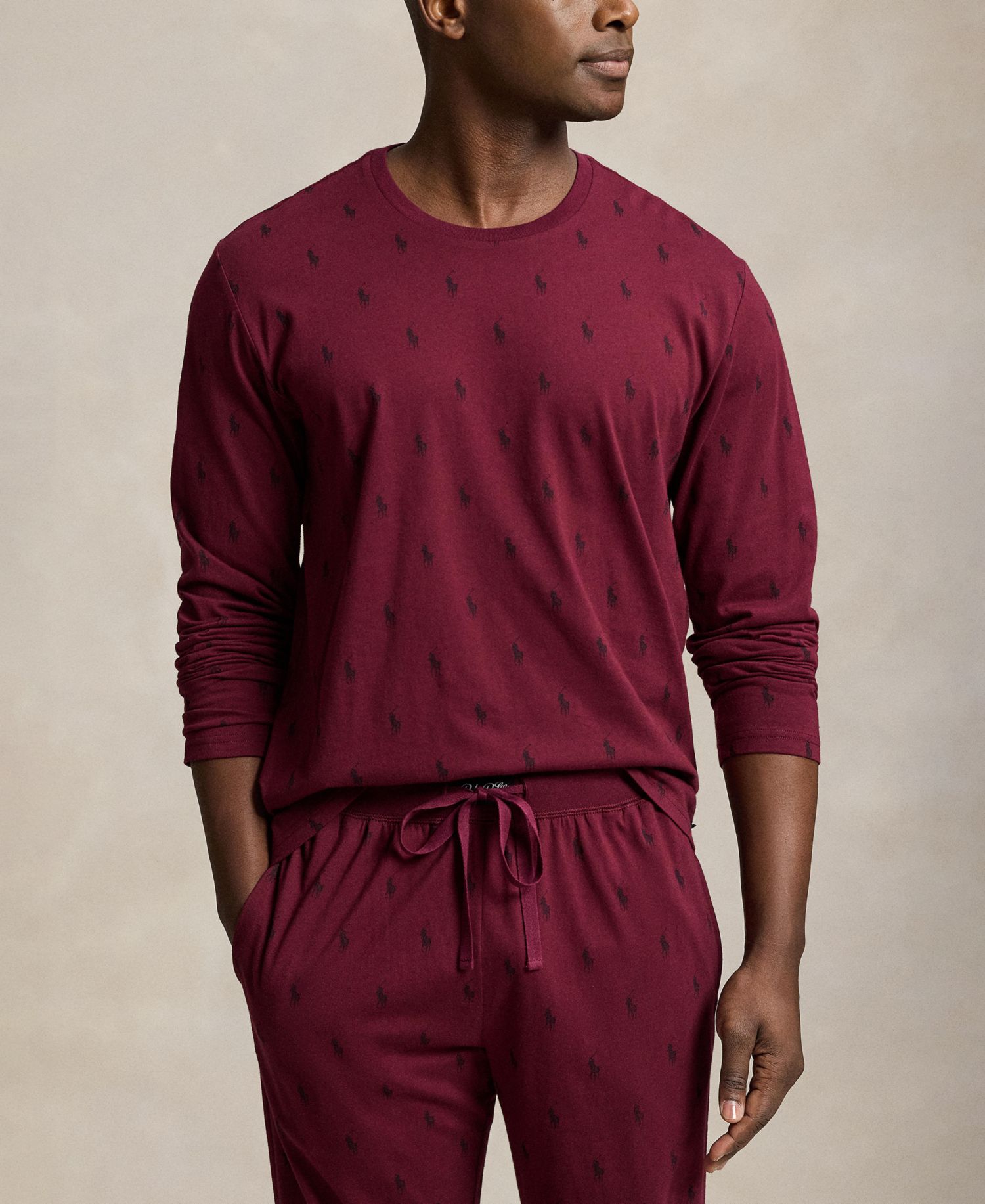 Men's Allover Pony Long-Sleeve Shirt and Joggers, 2-Piece Set