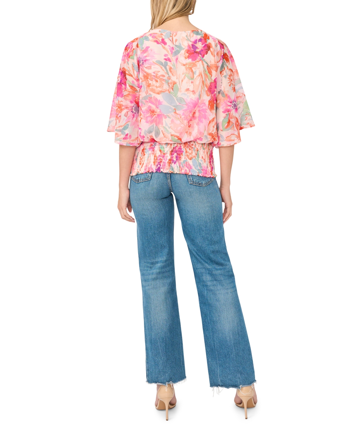 Sam & Jess Women's Smocked Waist Floral-Print Dolman-Sleeve Blouse