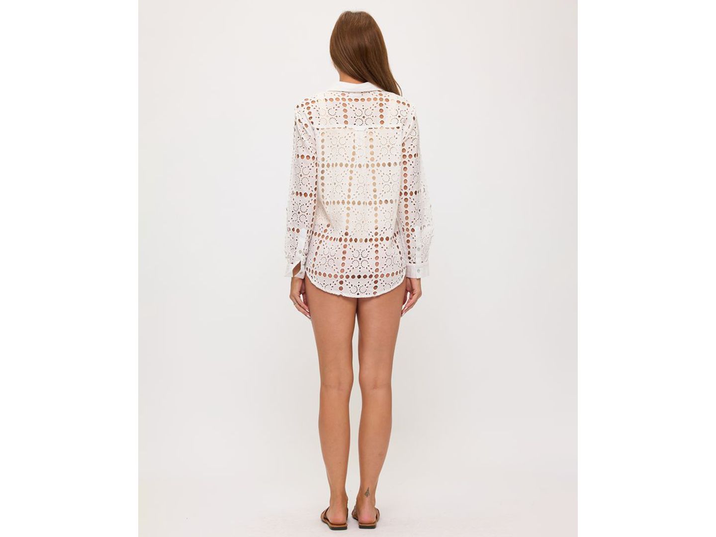 Женская рубашка Dotti Eyelet Openwork Dot Long-Sleeve Beach, цвет: Белый — фото 2