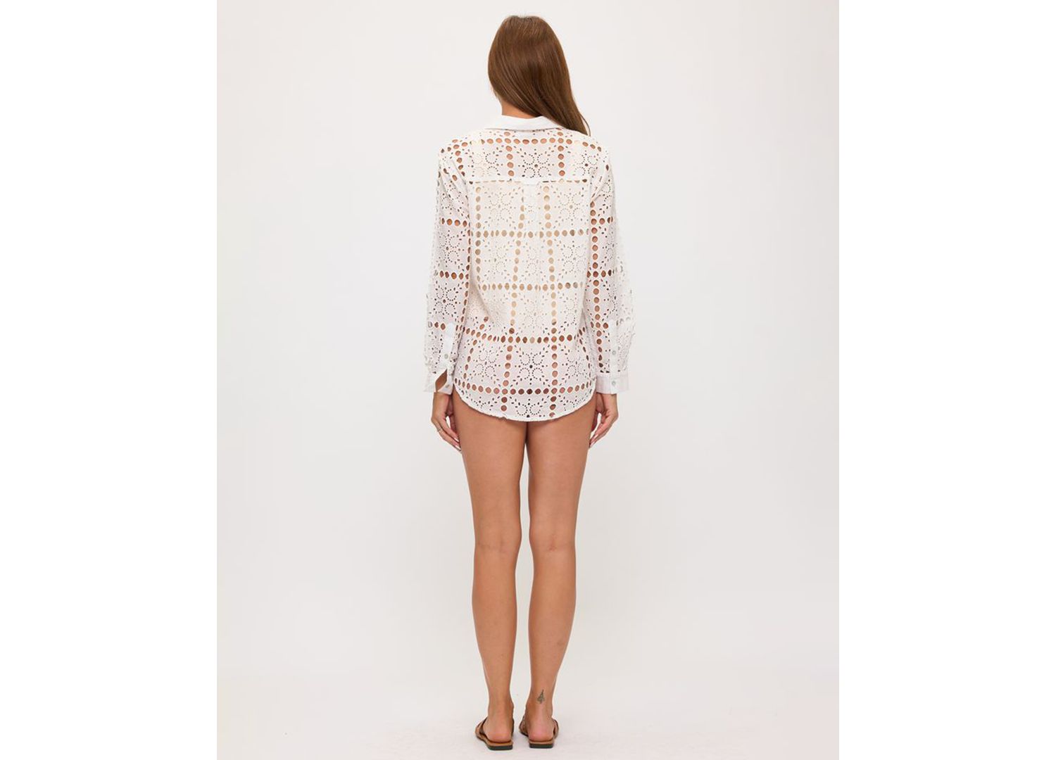 Women's Eyelet Openwork Dot Long-Sleeve Beach Shirt
