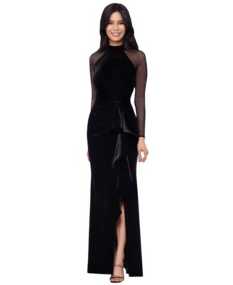 Petite Mock-Neck Long-Sleeve Velvet Gown