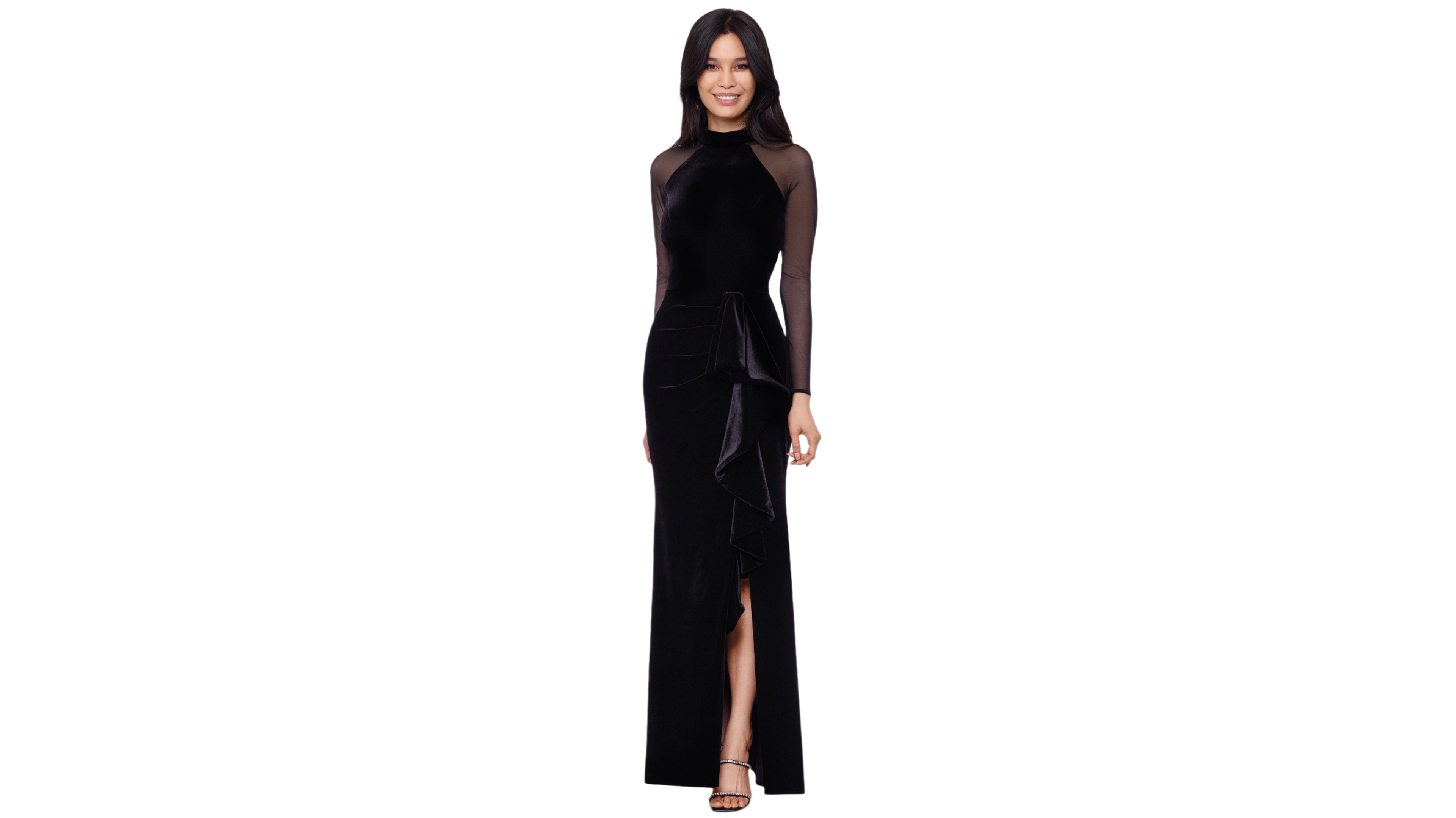 B&A By Betsy and Adam Petite Mock-Neck Long-Sleeve Velvet Gown