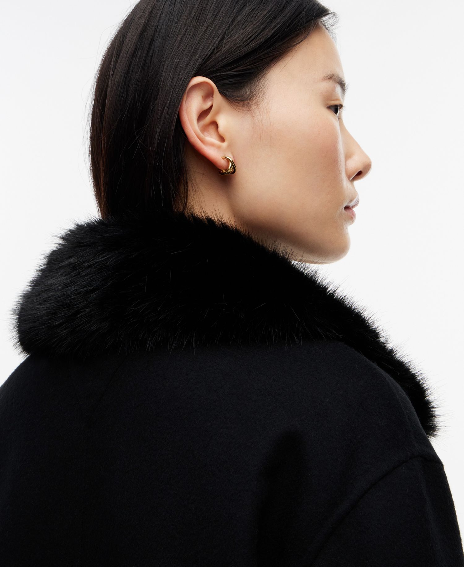 Women's Wool-Blend Cropped Jacket with Faux Fur