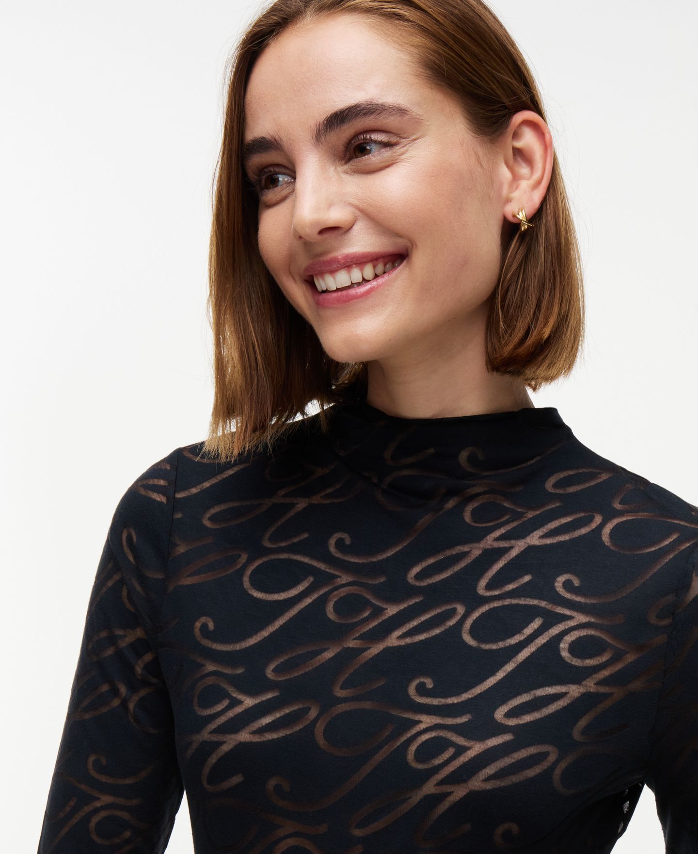 Женская футболка Tommy Hilfiger Burnout Mock Neck Long-Sleeve, цвет: Чёрный — фото 4