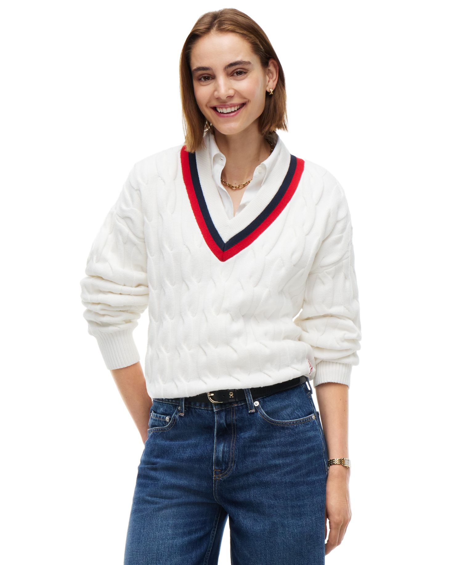 Women's Cricket Cable-Knit V-Neck Oversized Sweater