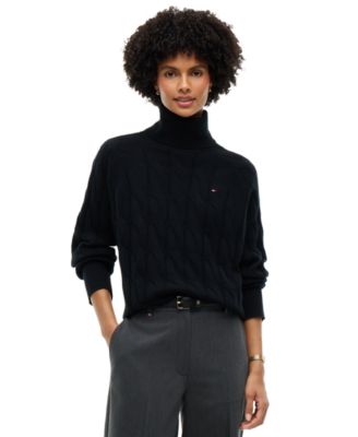 Women's Cable-Knit Turtleneck Wool Sweater
