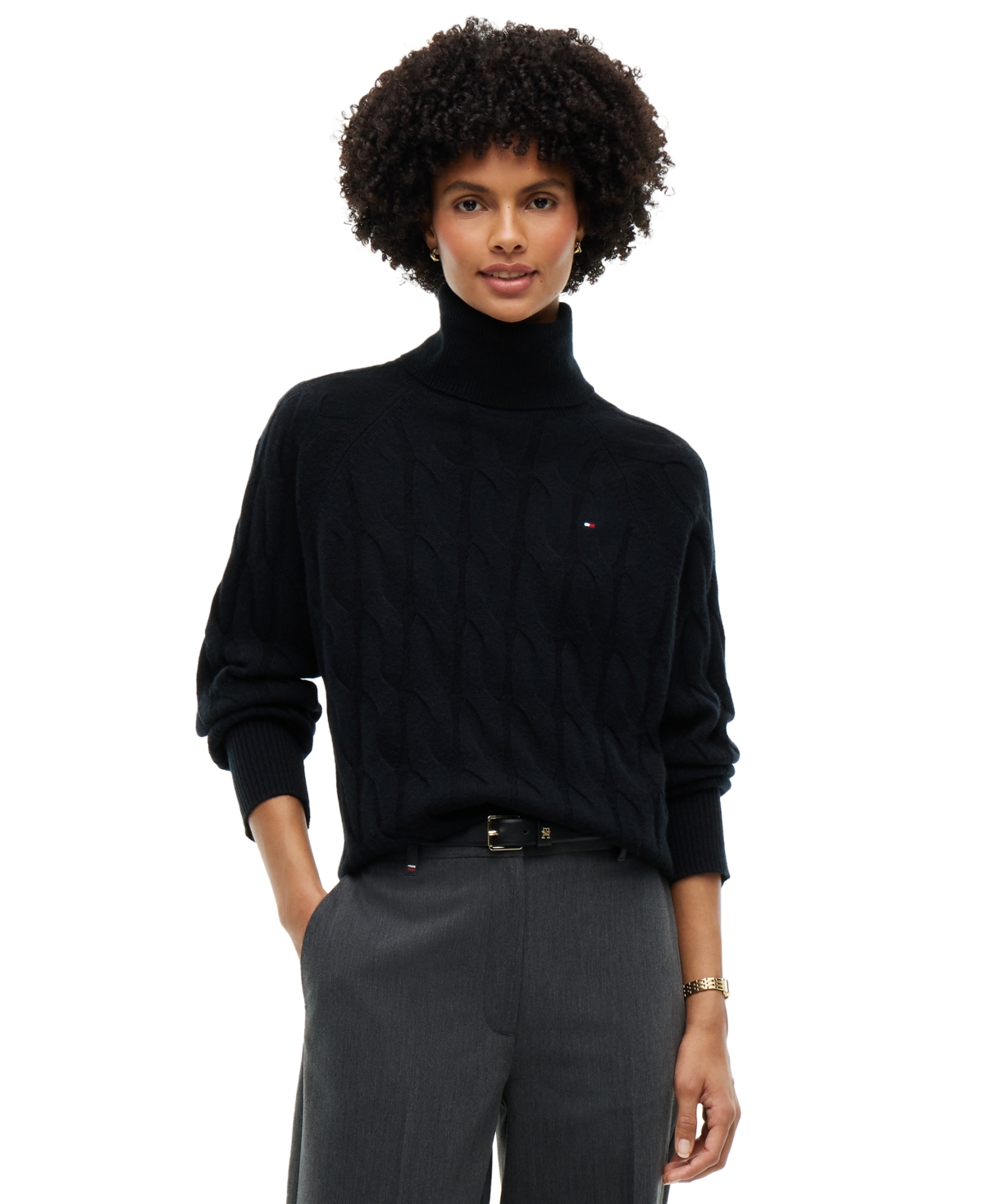 Tommy Hilfiger Women's Cable-Knit Turtleneck Wool Sweater
