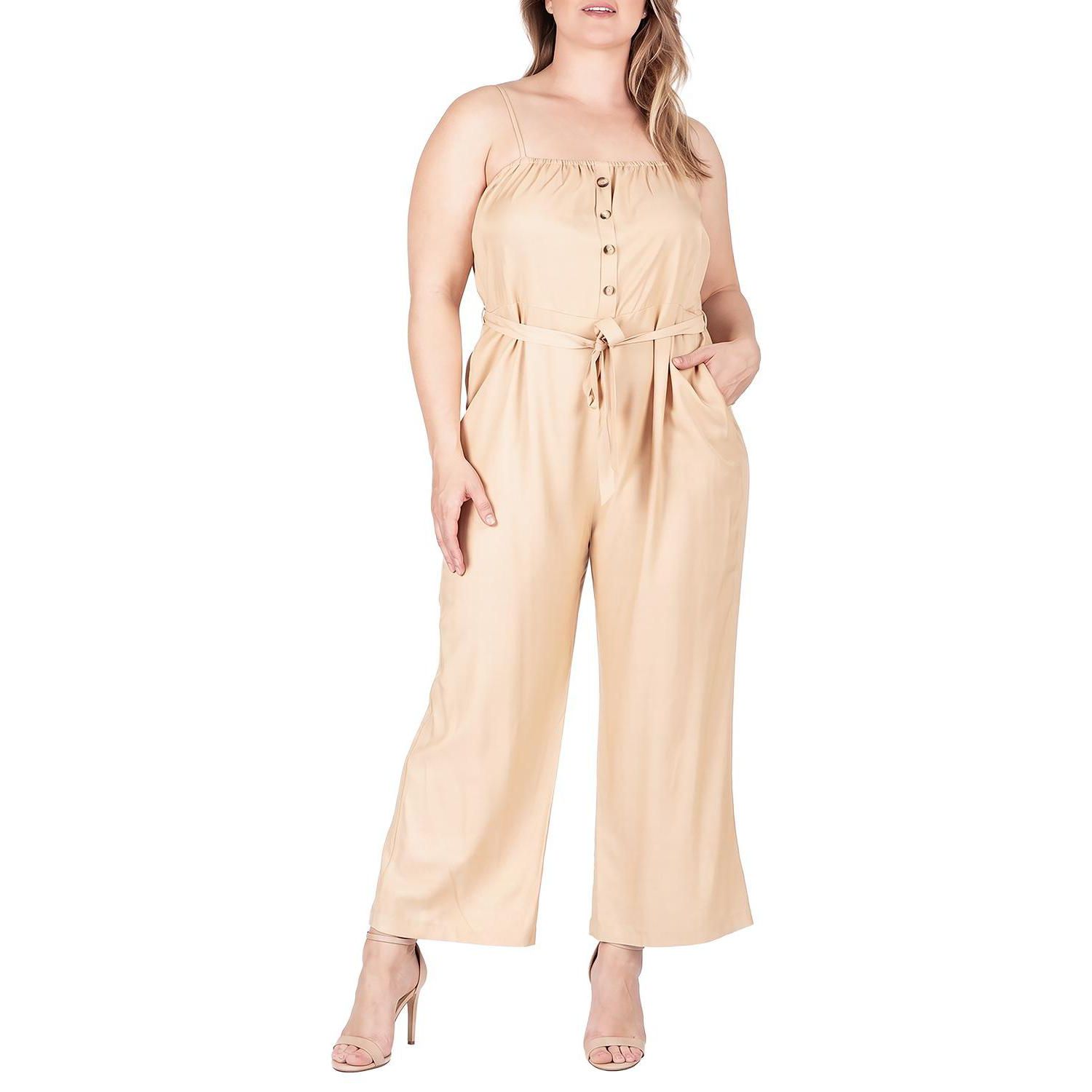 Plus Size Standards and Practices Adjustable Strap High Waist Jumpsuit