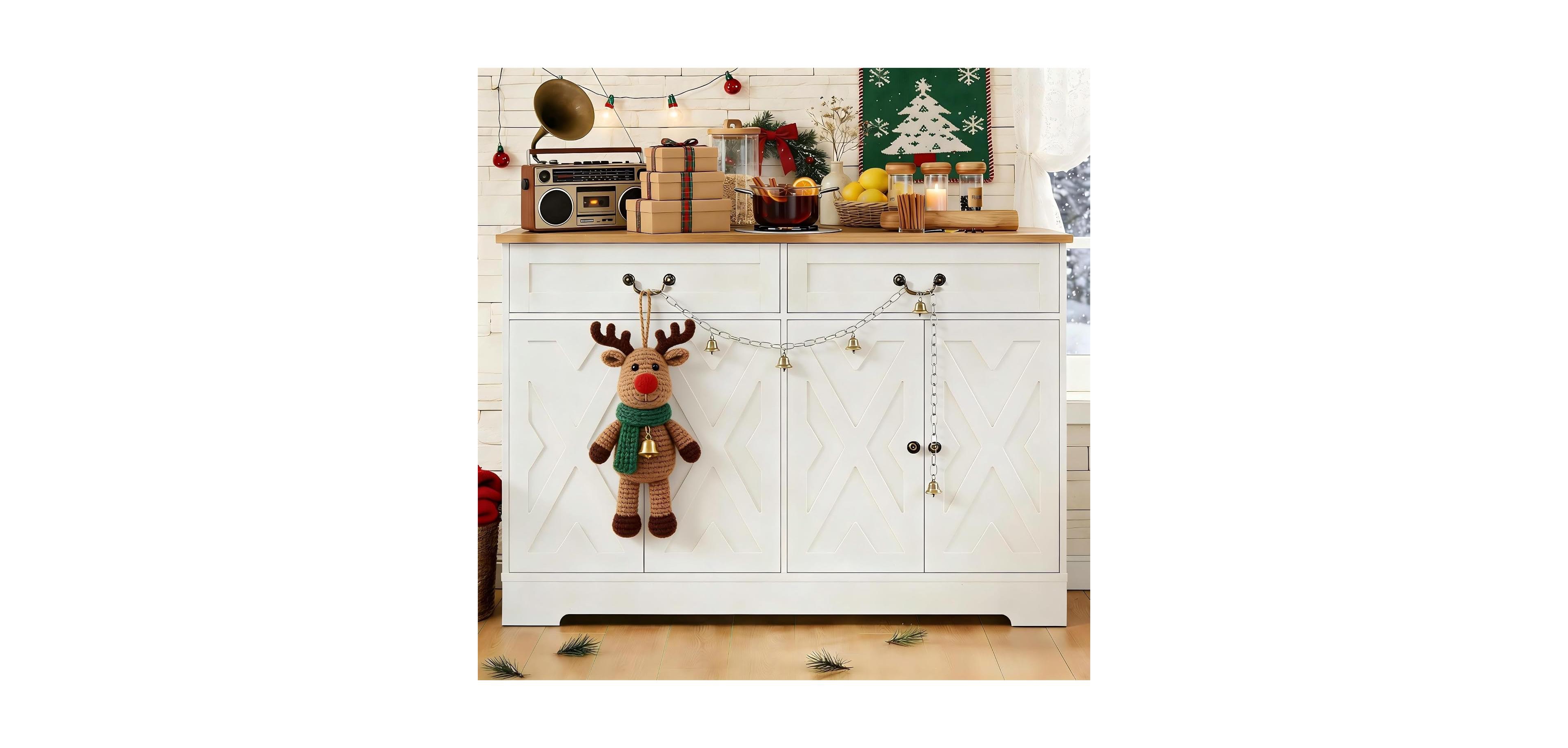homfan 57" White Farmhouse Sideboard Buffet Cabinet with 2 Drawers and Adjustable Shelves, Coffee Bar Storage