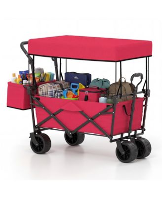 Folding Utility Wagon with Detachable Canopy, Collapsible Garden Cart