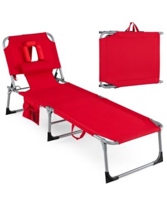 Tanning Chair with 4-Position Adjustable Backrest, Face Arm Holes and Storage Pocket