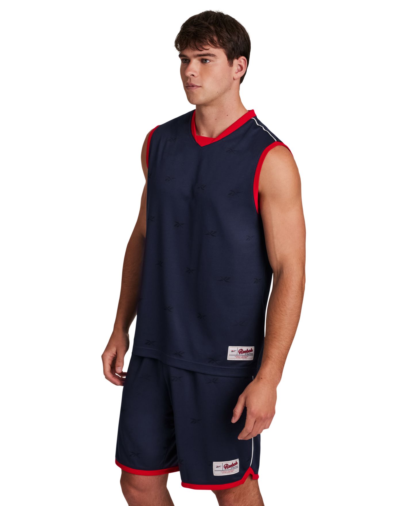 Мужской топ Reebok United V-Neck Logo Jersey, цвет: Тёмно-синий — фото 3