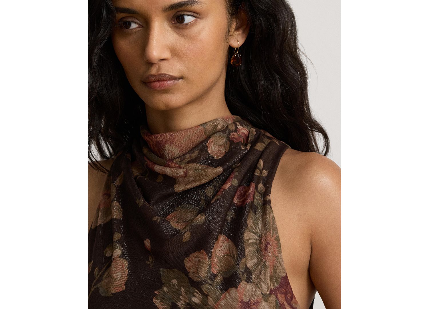Women's Floral-Print Mockneck with Cowl Drape Cocktail Dress