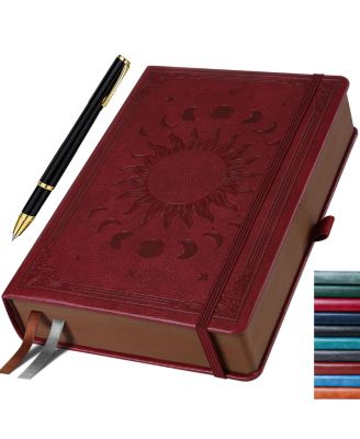 Lined Journal Sun Moon Design With Pen Holder Ribbon Bookmarks Pocket