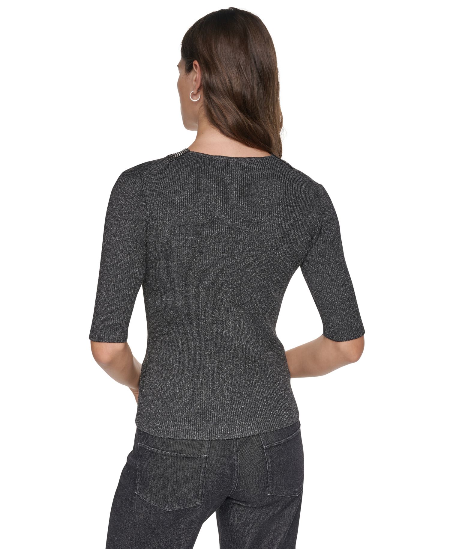 Women's Embellished Lurex V-Neck Sweater