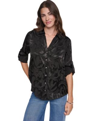 Women's Roll-Tab Jacquard Blouse