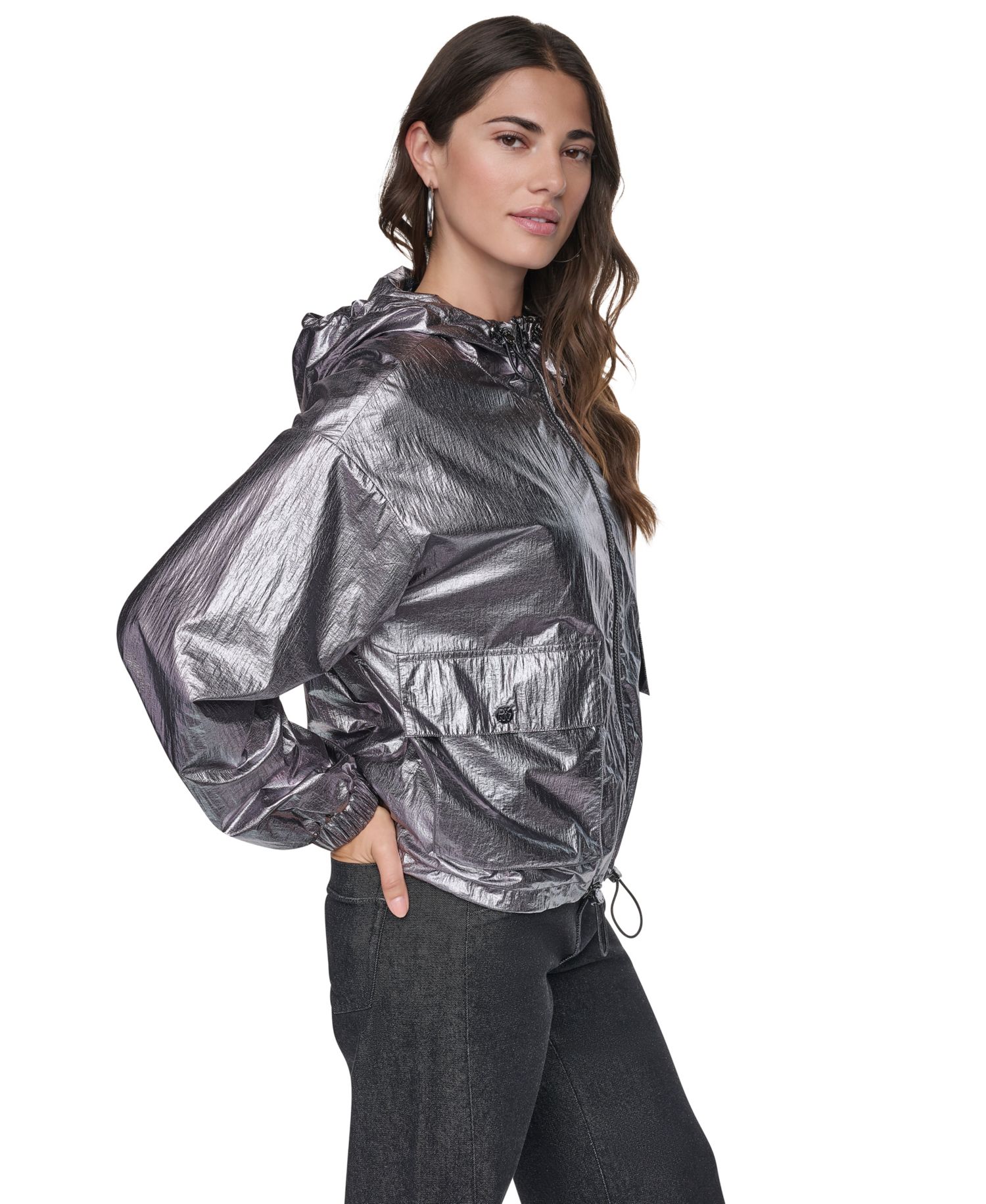 Women's Metallic Hooded Long-Sleeve Jacket