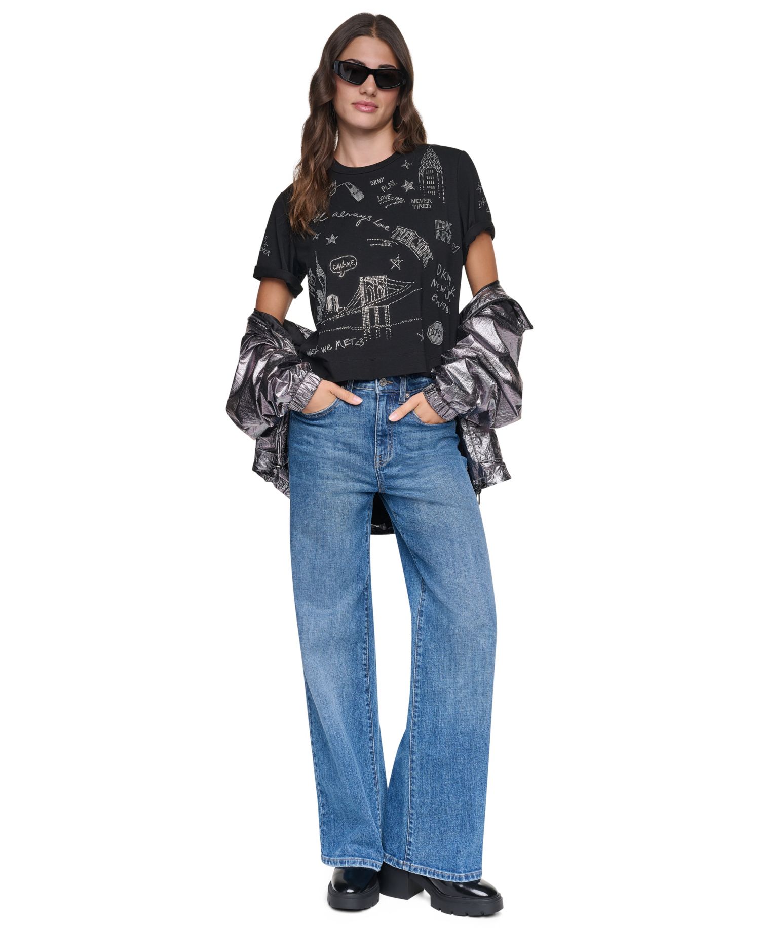 Women's Rhinestone City Landmark Crewneck T-Shirt