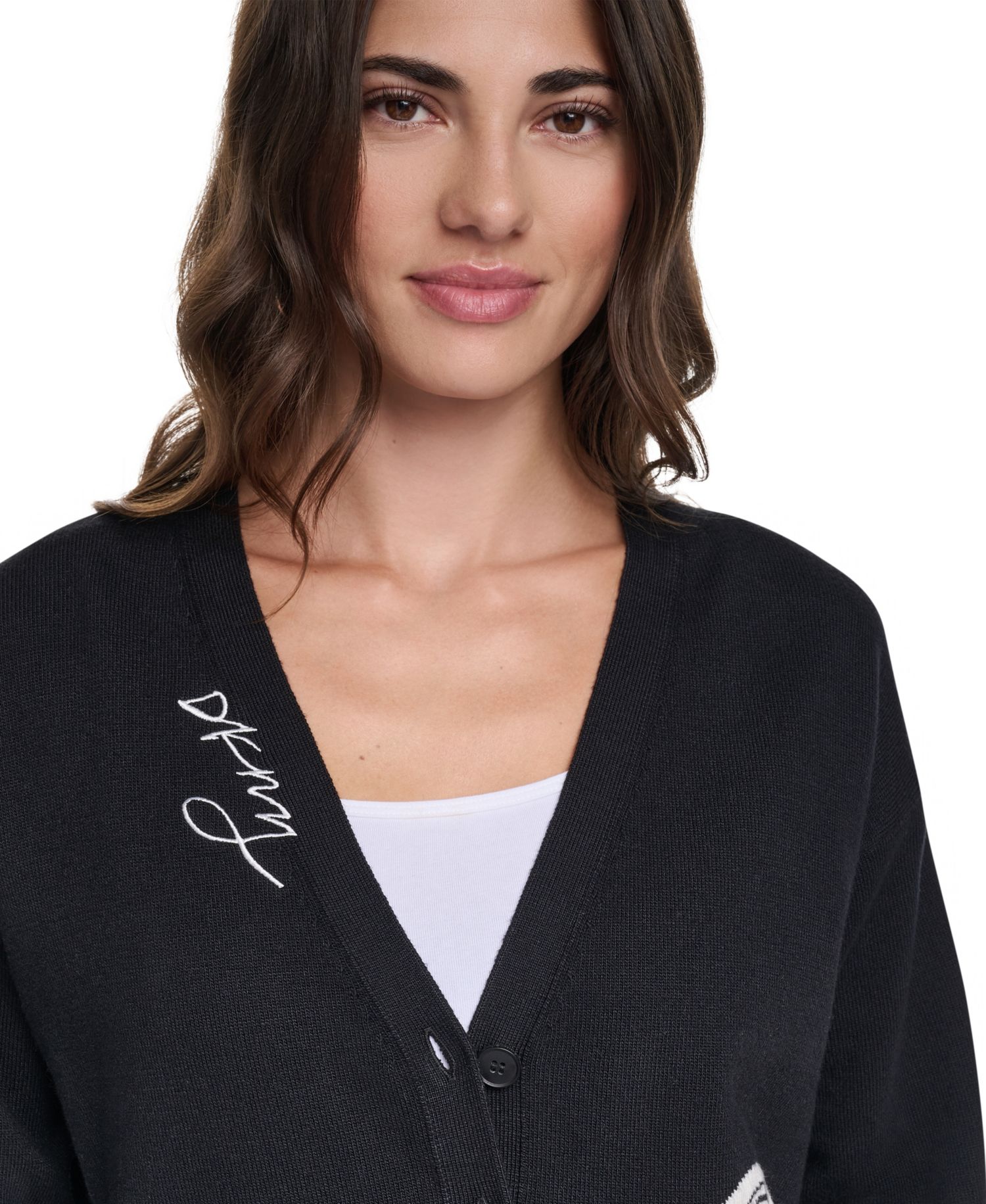 Women's Heart Brush Stroke Button-Front V-Neck Cardigan Sweater