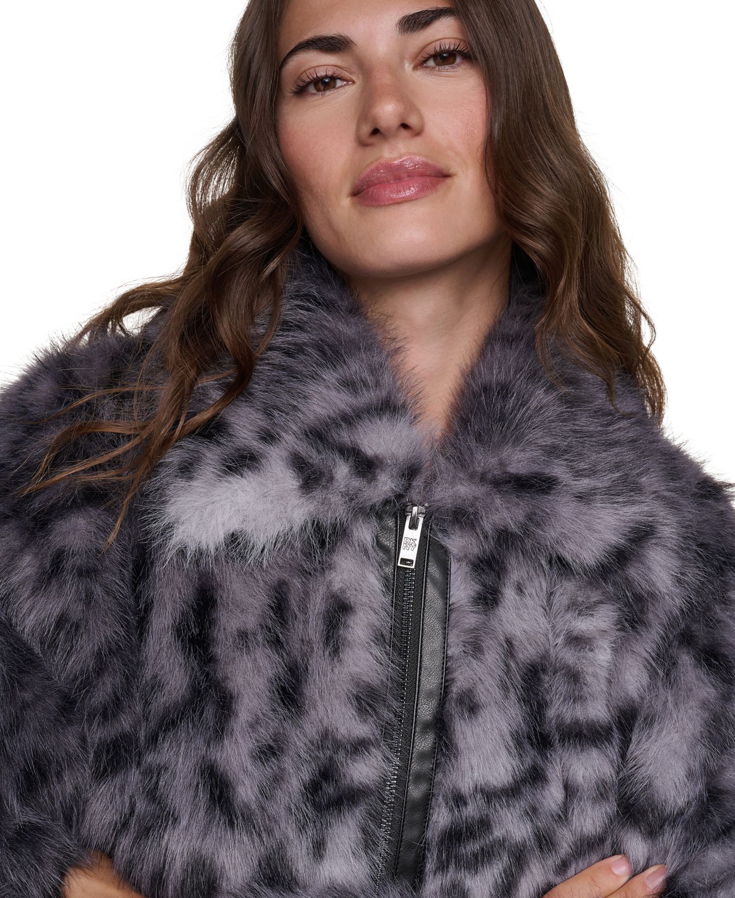 Women's Long-Sleeve Faux Fur Animal Print Jacket