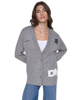 Women's Pins & Patches V-Neck Long-Sleeve Cardigan Sweater