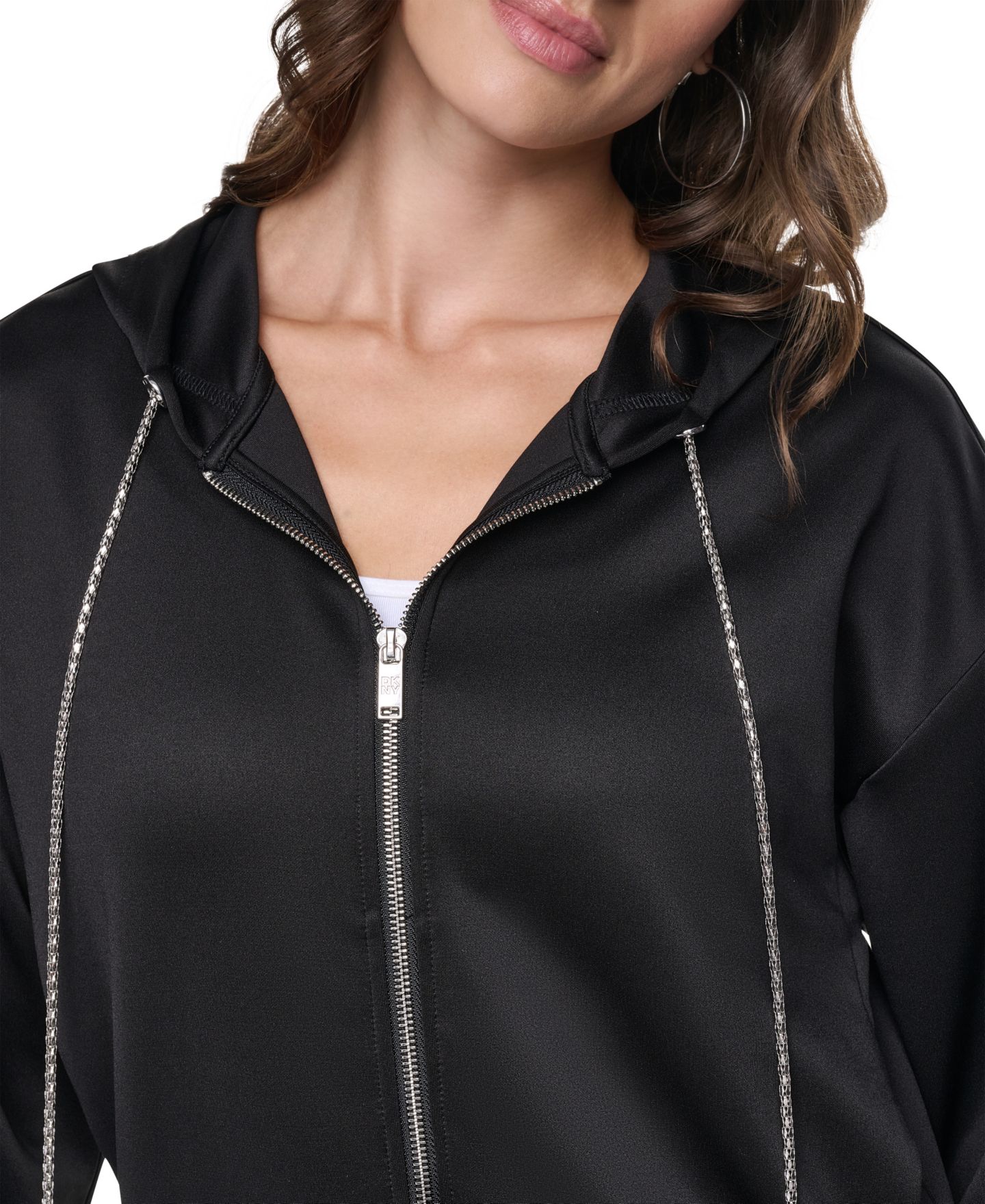 Женское худи DKNY Chain Cord Full Zip, цвет: Чёрный — фото 8