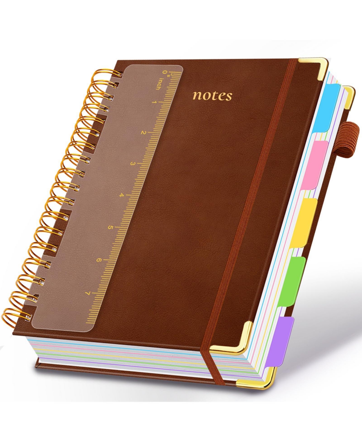 Danrong Hardcover Spiral Notebook 5 Subject College Ruled With Dividers Pen Loop - Brown 6.2"x8.2"(a5)