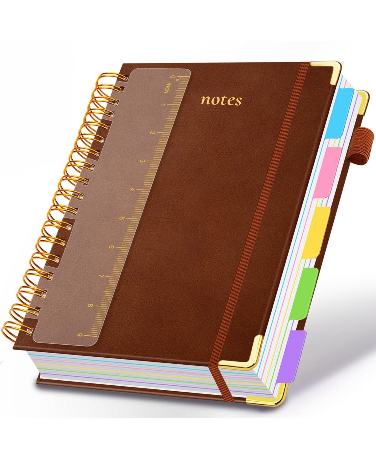 Danrong Hardcover Spiral Notebook 5 Subject College Ruled With Dividers Pen Loop - Brown 8"x10"(b5)