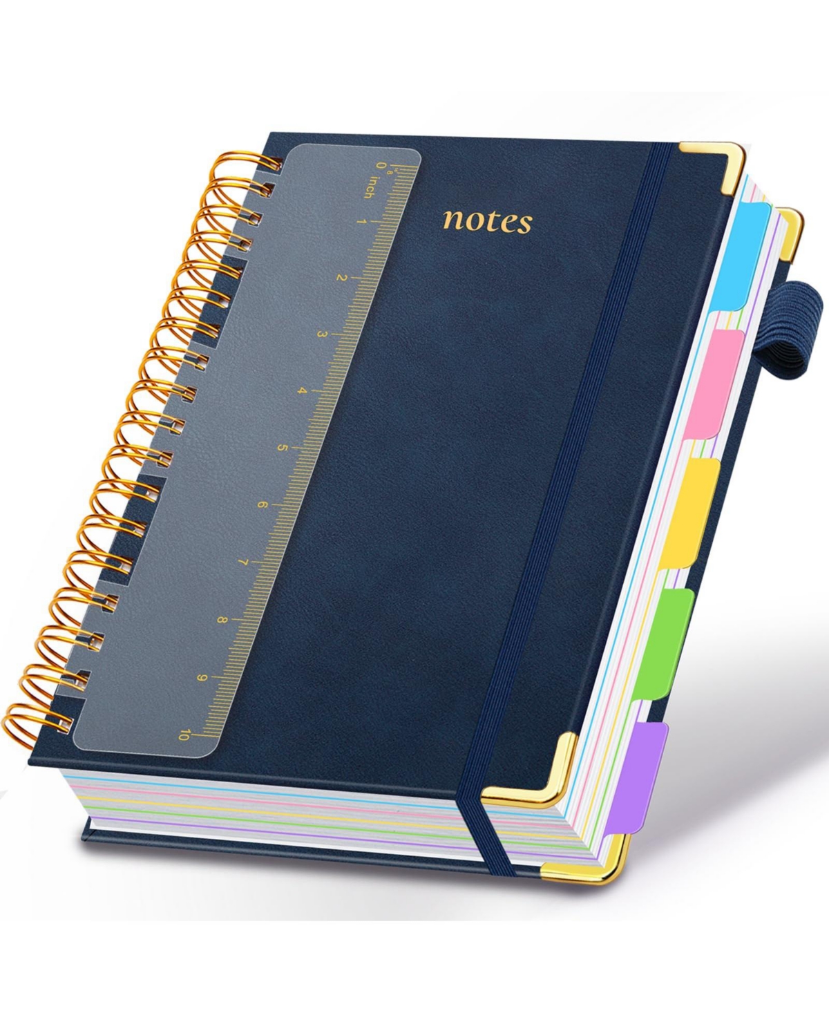 Danrong Hardcover Spiral Notebook 5 Subject College Ruled With Dividers Pen Loop - Dark blue 8.5"x11"(a4)