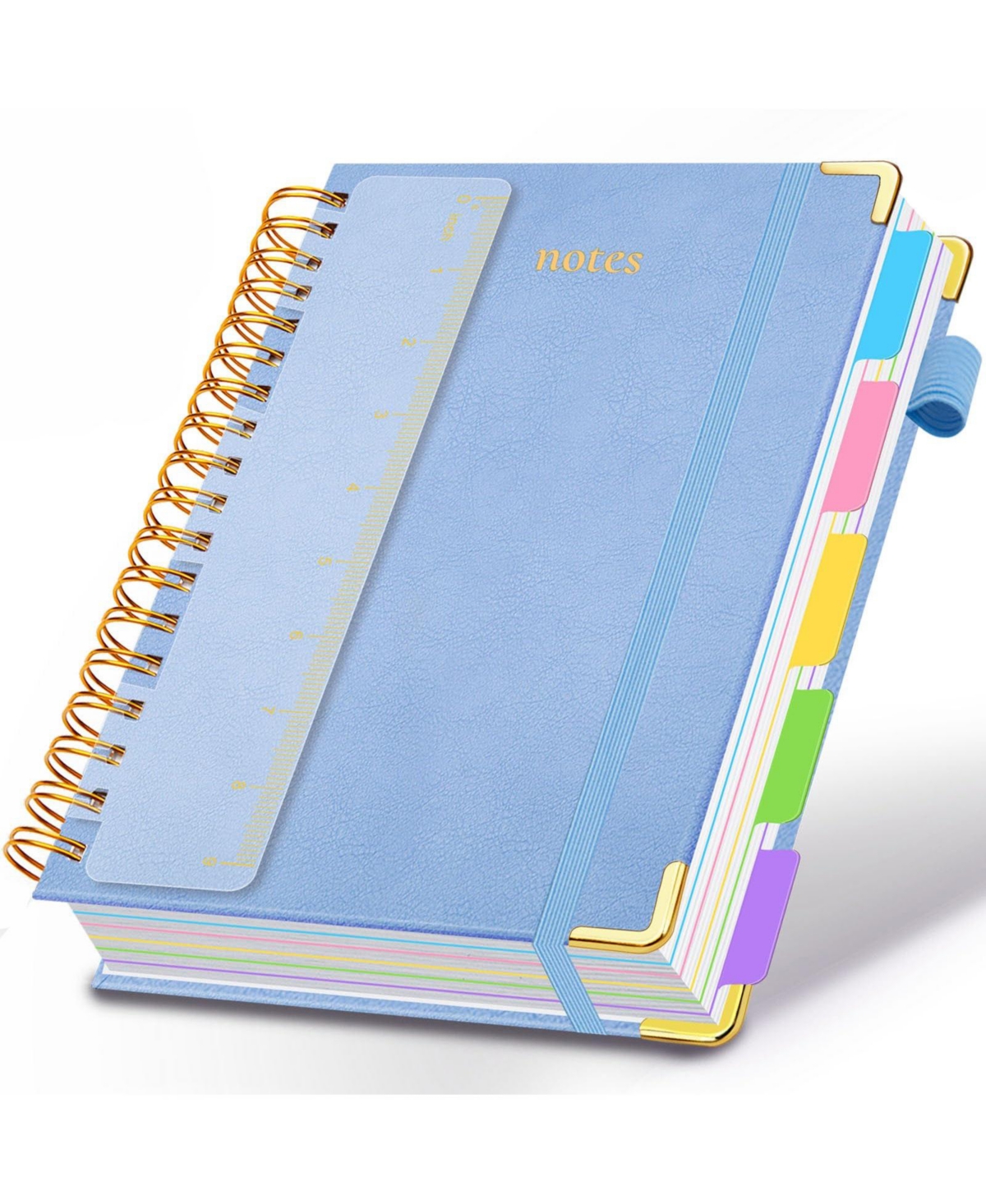 Danrong Hardcover Spiral Notebook 5 Subject College Ruled With Dividers Pen Loop - Lake blue 8"x10"(b5)