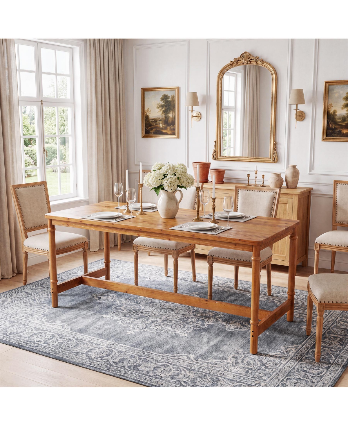 Tribesigns Solid Wood Dining Table, 70.87" Farmhouse Kitchen Table - Brown