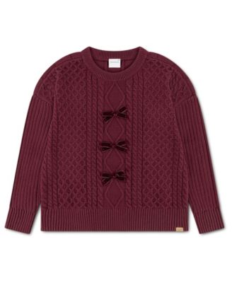 Girls' 5-16 Oversized Bow Cable-Knit Sweater