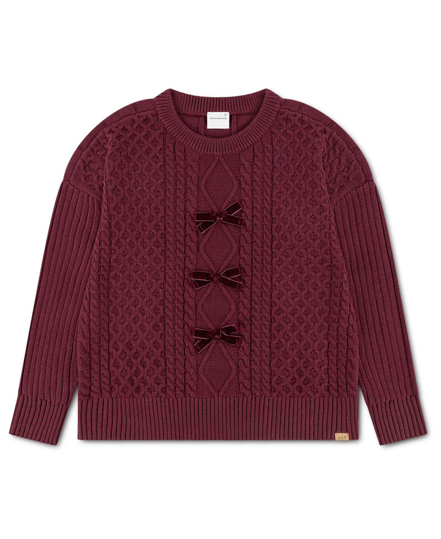 Детский вязаный свитер abercrombie kids оверсайз с бантом, 5-16, цвет: Windsorwine — фото 1