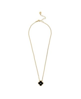 18K Gold Plated Onyx Flower Pendant with CZ Center