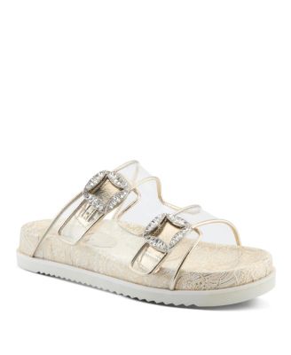 Women's Slidemein Lucite Flatform with Buckle Closure