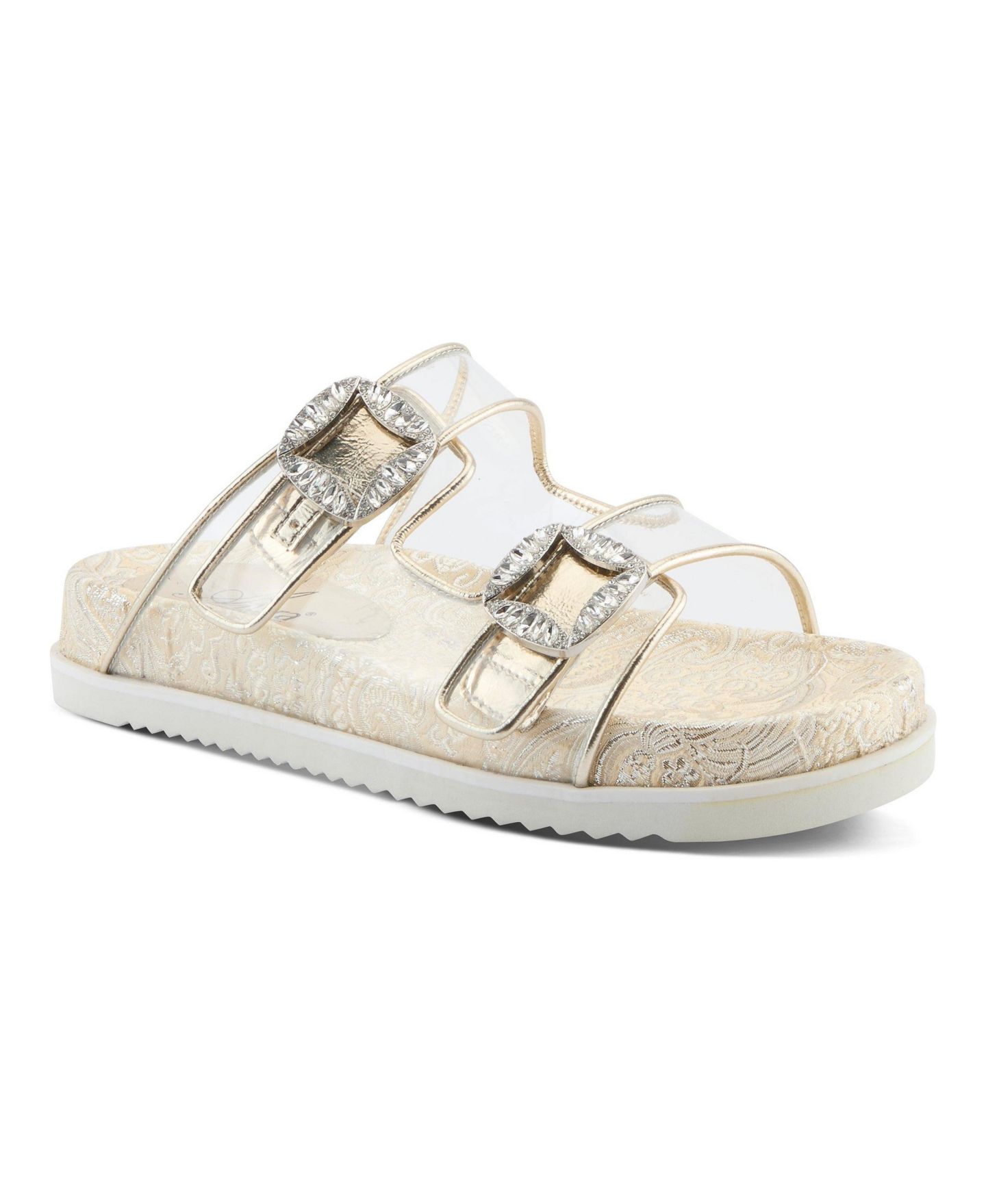 Женские сандалии Azura Slidemein Lucite Flatform with Buckle Closure, цвет: Золотой — фото 1