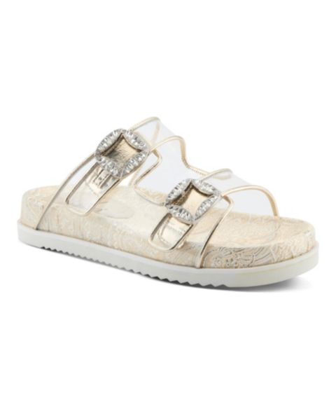 Женские сандалии Azura Slidemein Lucite Flatform with Buckle Closure, цвет: Золотой