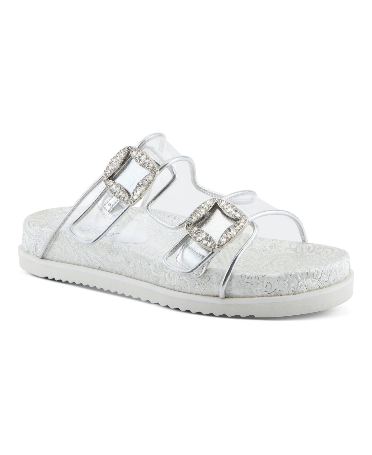 Azura Women's Slidemein Lucite Flatform with Buckle Closure - Silver