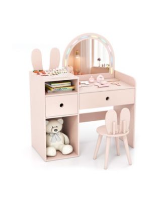 Kids Vanity Desk and Chair Set with Colorful Light-Up Mirror for Ages 3 and Up