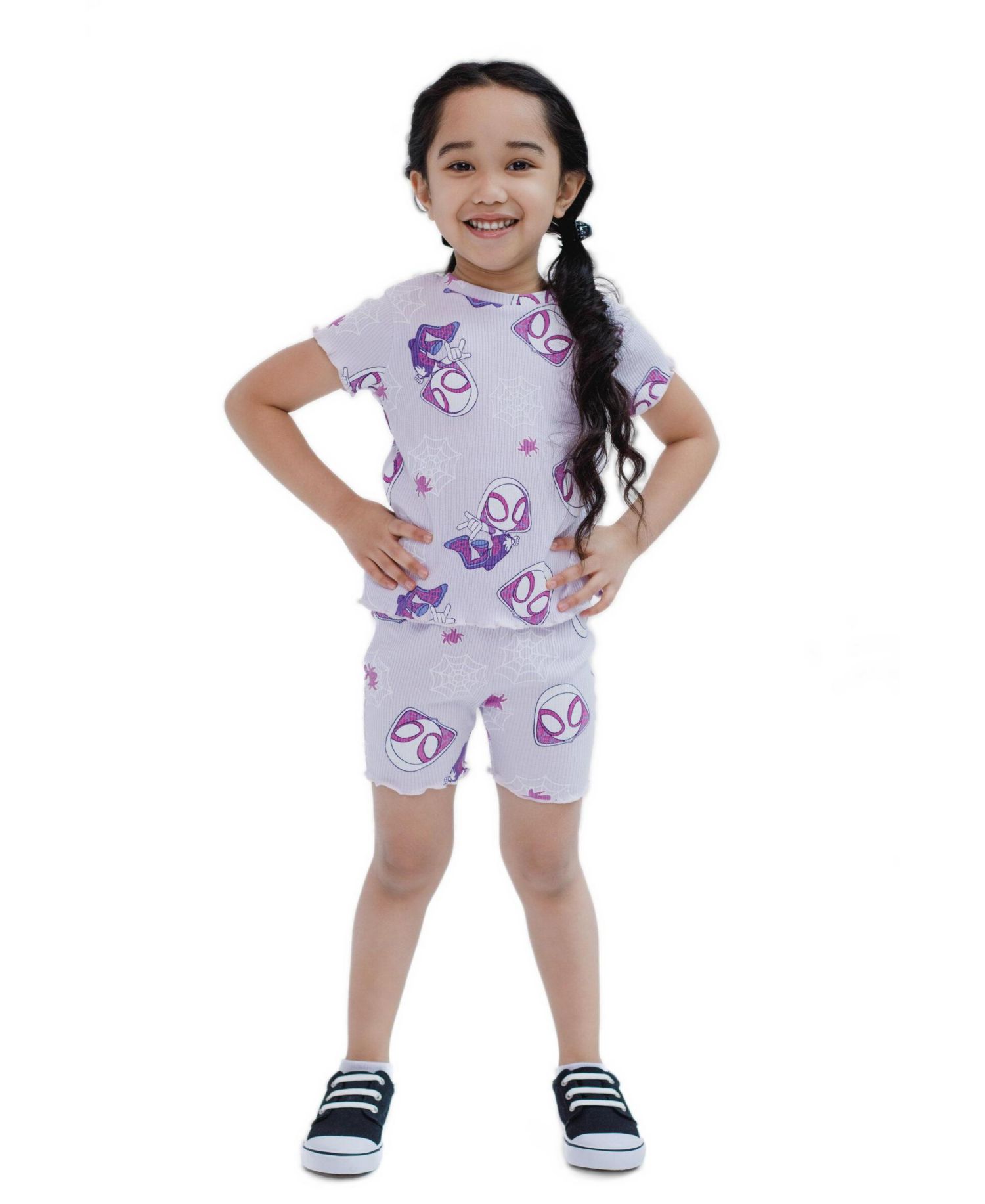 Baby Girls' Ghost-Spider Lettuce-Edge Ribbed-Knit T-Shirt and Shorts, 2-Piece Set