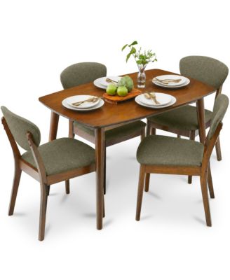 5-Piece Compact Wooden Mid-Century Modern Dining Set w/ 4 Chairs, Padded Seat