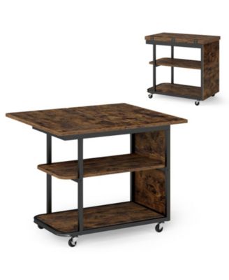 Mobile Nightstand with Foldable Swivel Top 2-Tier Shelf and Lockable Wheels