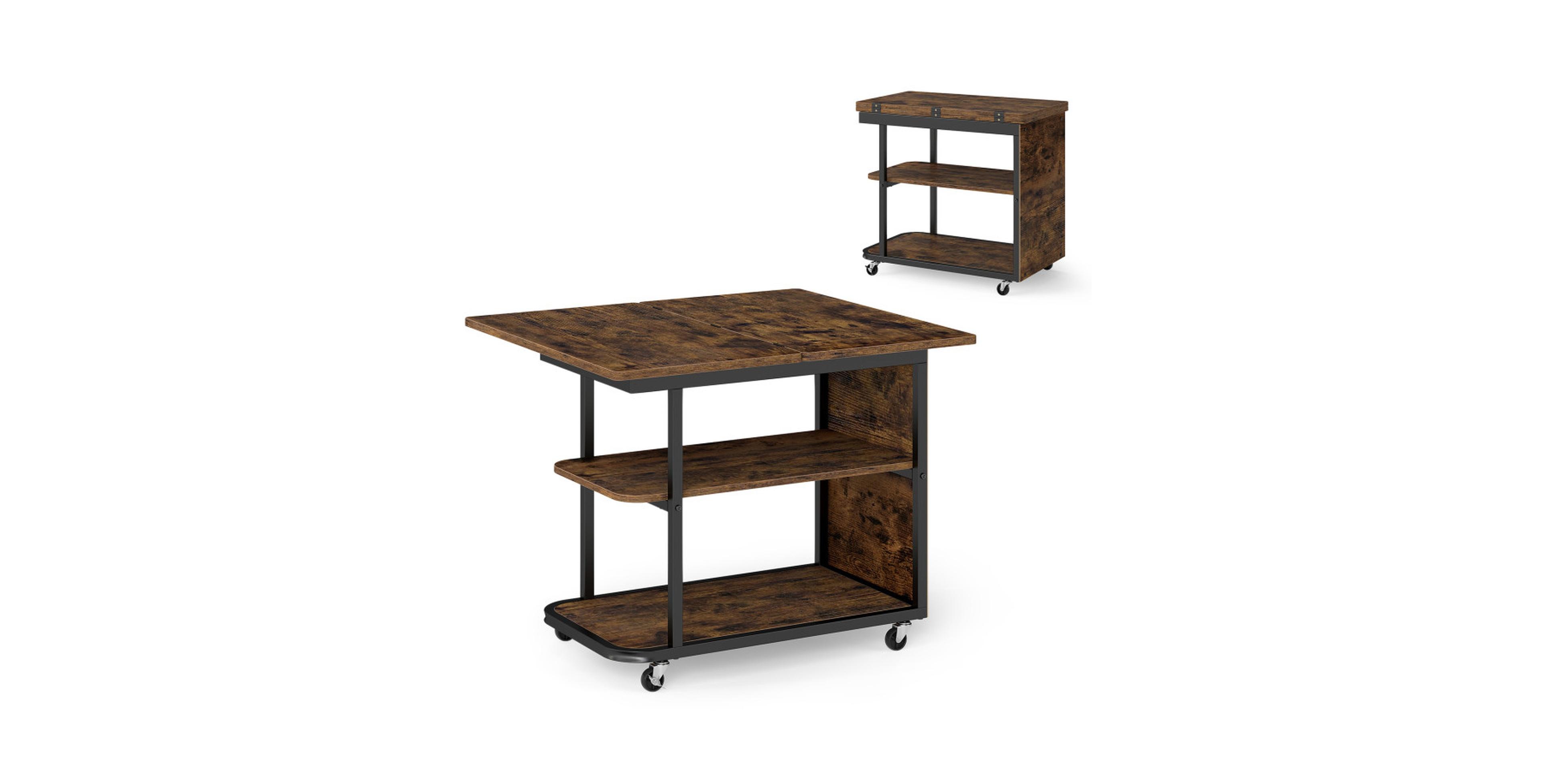 Gouun Mobile Nightstand with Foldable Swivel Top 2-Tier Shelf and Lockable Wheels