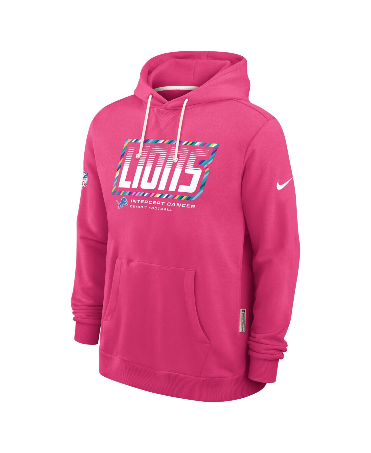 Men's Pink Detroit Lions 2026 NFL Cruical Catch Sideline Dri-Fit Pullover Hoodie